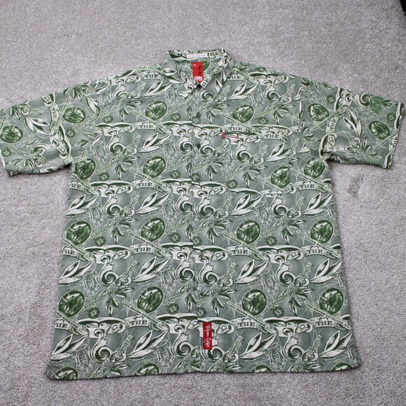 VTG Marc Ecko AOP Polo Shirt Mens XL Green Money All Over Print S/S Pullover - Picture 1 of 14